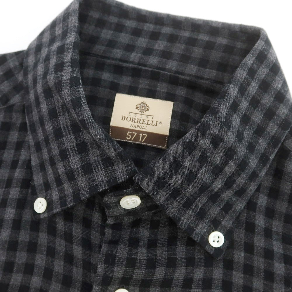 【中古】ルイジ ボレッリ Luigi Borrelli コットン チェック ボタンダウン カジュアルシャツ グレーxブラック【 39 】【 状態ランクC 】【 メンズ 】