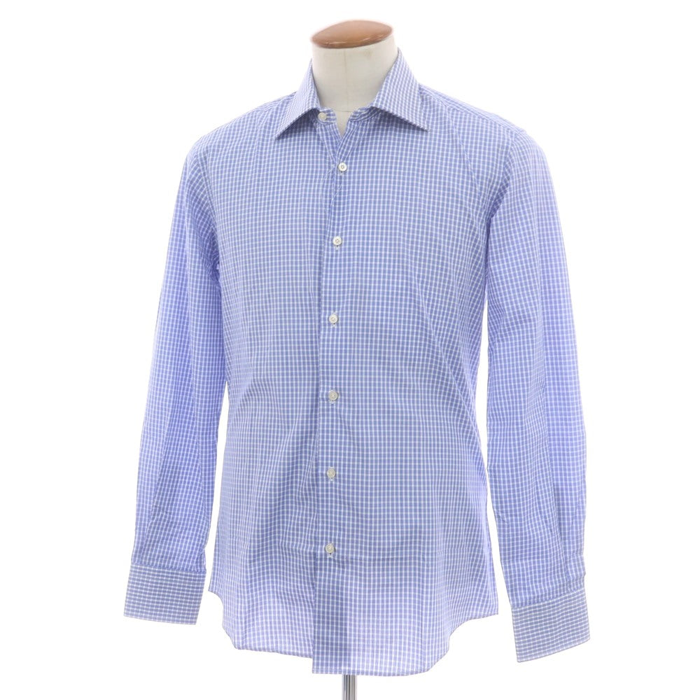 【中古】パルジレリ Pal Zileri コットン チェック セミワイドカラー ドレスシャツ ブルーxホワイト【 39 】【 状態ランクC 】【 メンズ 】