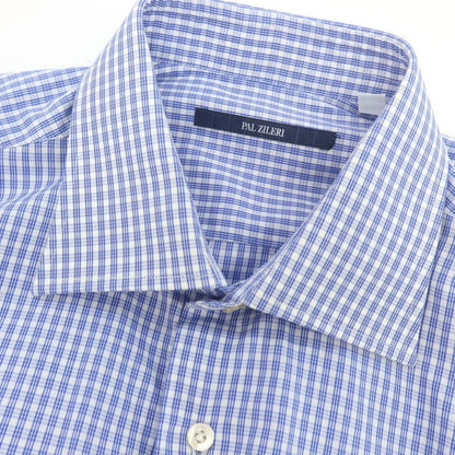 【中古】パルジレリ Pal Zileri コットン チェック セミワイドカラー ドレスシャツ ブルーxホワイト【 39 】【 状態ランクC 】【 メンズ 】