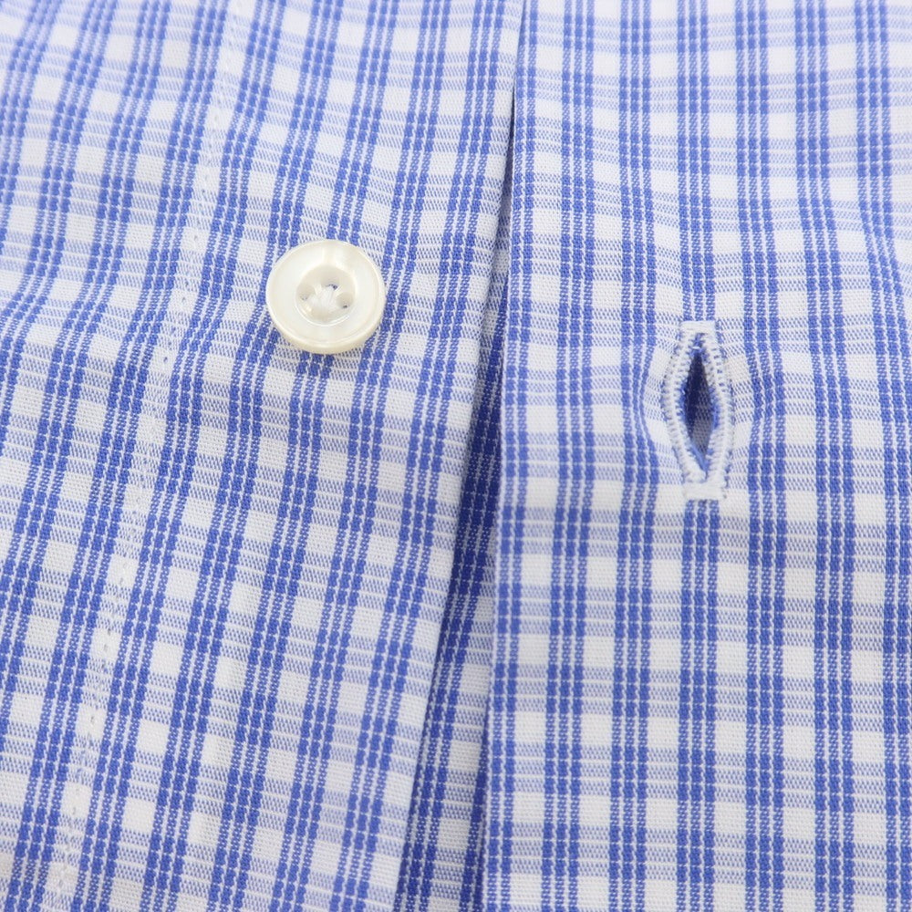【中古】パルジレリ Pal Zileri コットン チェック セミワイドカラー ドレスシャツ ブルーxホワイト【 39 】【 状態ランクC 】【 メンズ 】