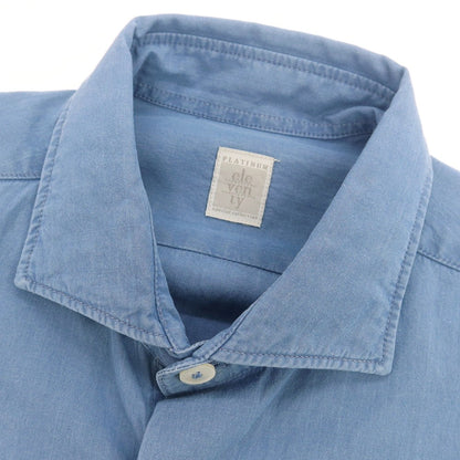 【中古】イレブンティ eleventy コットン ワイドカラー カジュアルシャツ スモークブルー【 39 】【 状態ランクA 】【 メンズ 】