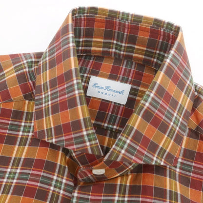 【中古】エリコフォルミコラ ERRICO FORMICOLA コットン チェック ワイドカラー カジュアルシャツ ブラウン系【 S 】【 状態ランクA 】【 メンズ 】