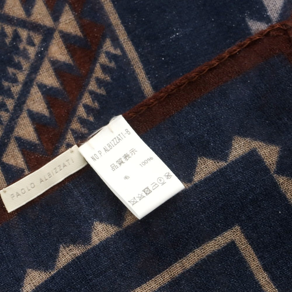 【中古】パオロ アルビザッティ PAOLO ALBIZZATI ウール スカーフ ネイビー系【 状態ランクA 】【 メンズ 】