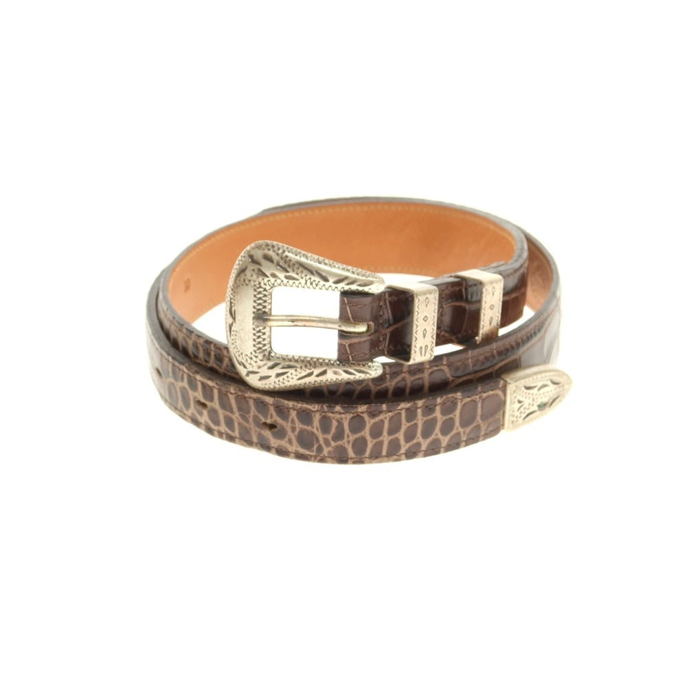 【中古】アドリアーノ メネゲッティ ADRIANO MENEGHETTI クロコダイル型押しレザー ベルト ブラウン【 80 】【 状態ランクB 】【 メンズ 】