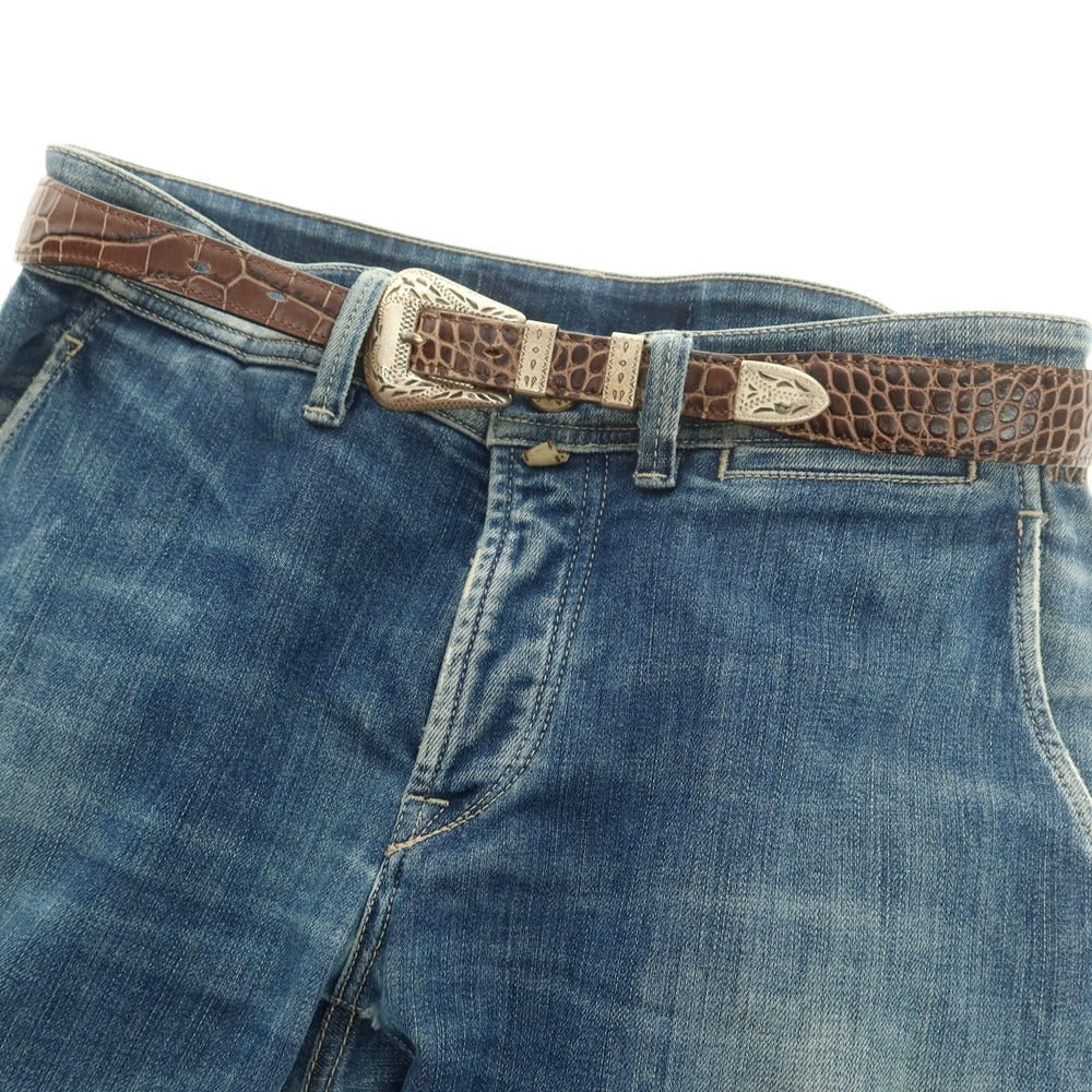 【中古】アドリアーノ メネゲッティ ADRIANO MENEGHETTI クロコダイル型押しレザー ベルト ブラウン【 80 】【 状態ランクB 】【 メンズ 】