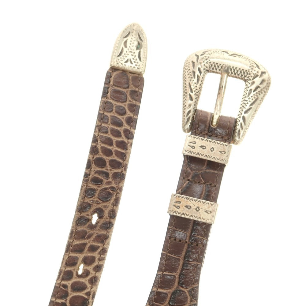 【中古】アドリアーノ メネゲッティ ADRIANO MENEGHETTI クロコダイル型押しレザー ベルト ブラウン【 80 】【 状態ランクB 】【 メンズ 】