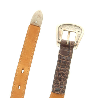 【中古】アドリアーノ メネゲッティ ADRIANO MENEGHETTI クロコダイル型押しレザー ベルト ブラウン【 80 】【 状態ランクB 】【 メンズ 】