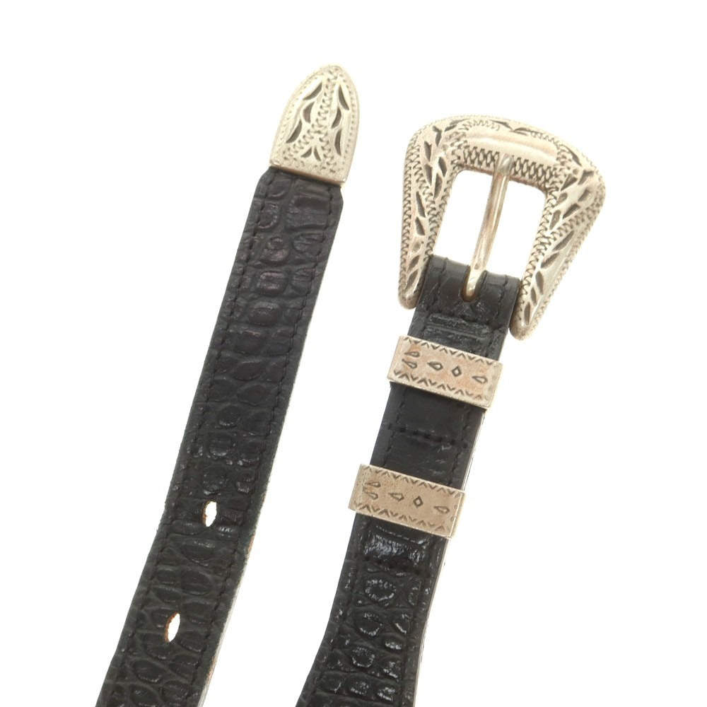 【中古】アドリアーノ メネゲッティ ADRIANO MENEGHETTI クロコダイル型押しレザー ベルト ブラック【 80 】【 状態ランクB 】【 メンズ 】