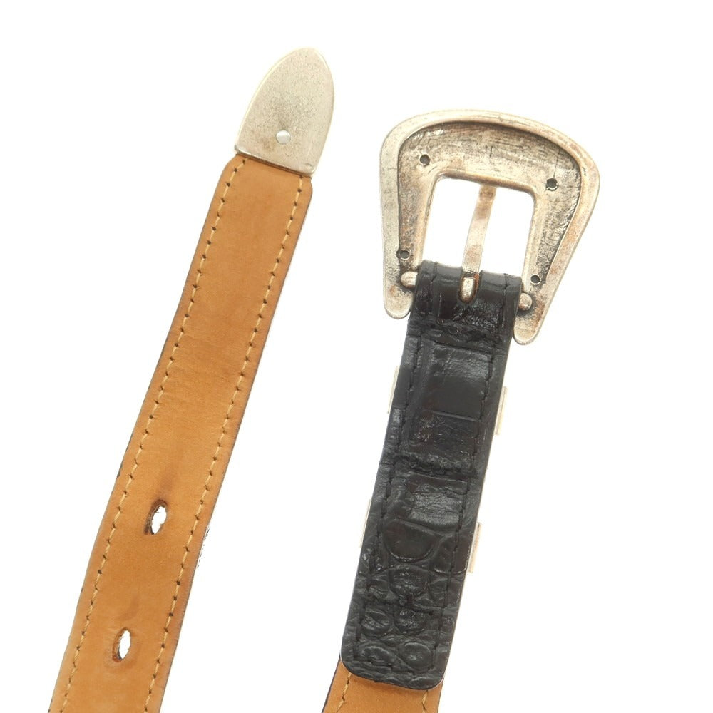 【中古】アドリアーノ メネゲッティ ADRIANO MENEGHETTI クロコダイル型押しレザー ベルト ブラック【 80 】【 状態ランクB 】【 メンズ 】