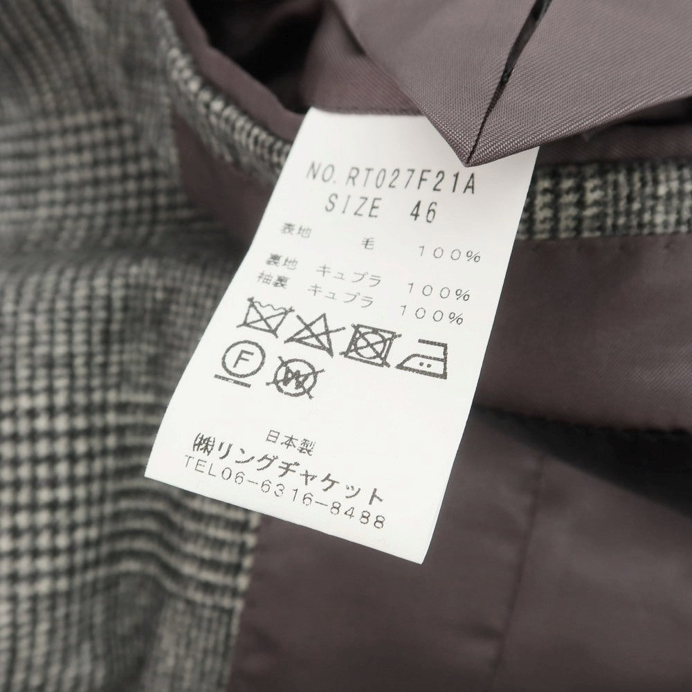 【中古】リングヂャケット RING JACKET ウール グレンチェック 3つボタンスーツ ブラックxホワイト【 46 】【 状態ランクB 】【 メンズ 】