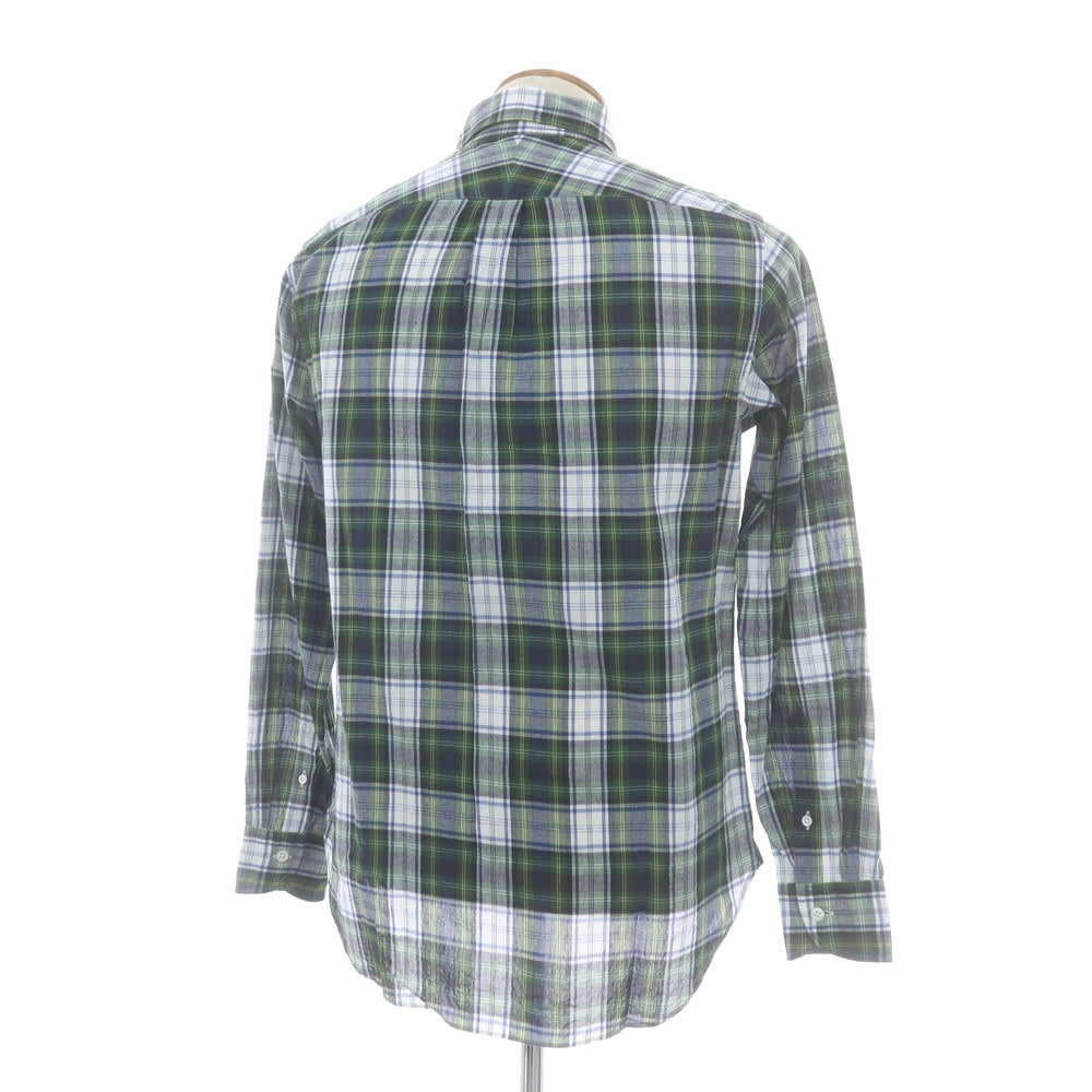 【中古】ビームスエフ BEAMS F コットン系 チェック ボタンダウン カジュアルシャツ グリーンxネイビー【 39 】【 状態ランクB 】【 メンズ 】