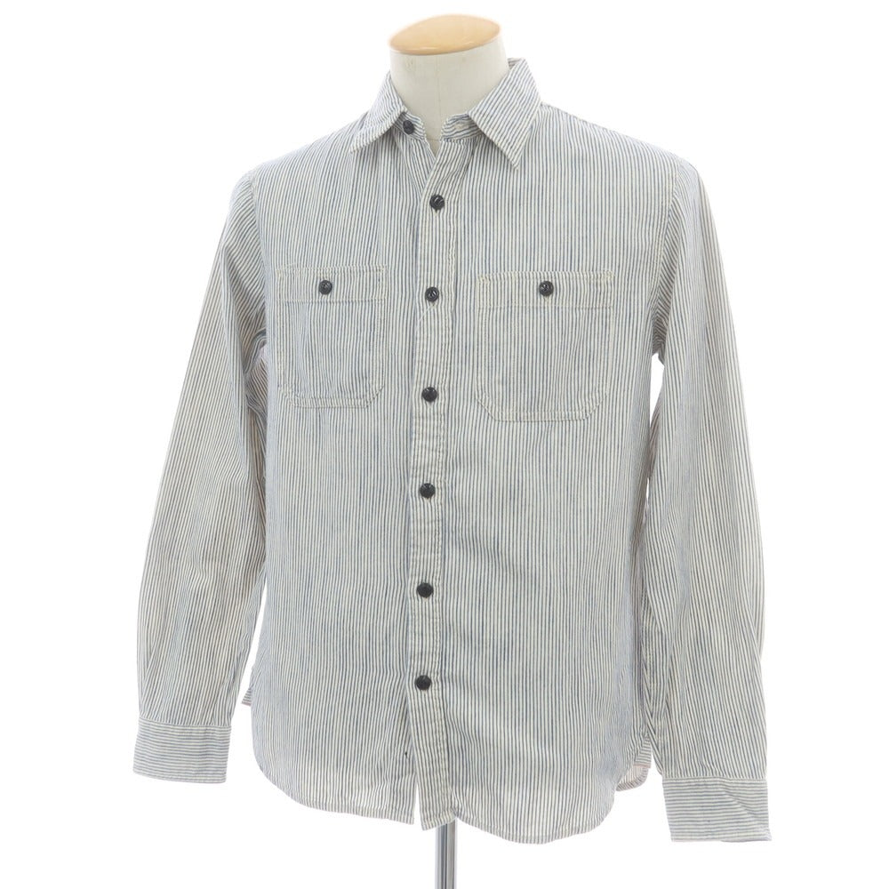 【中古】デニムアンドサプライ ラルフローレン DENIM &amp; SUPPLY Ralph Lauren コットン ストライプ カジュアルシャツ オフホワイトxネイビー【サイズS】【 状態ランクB 】【 メンズ 】 [CPD]