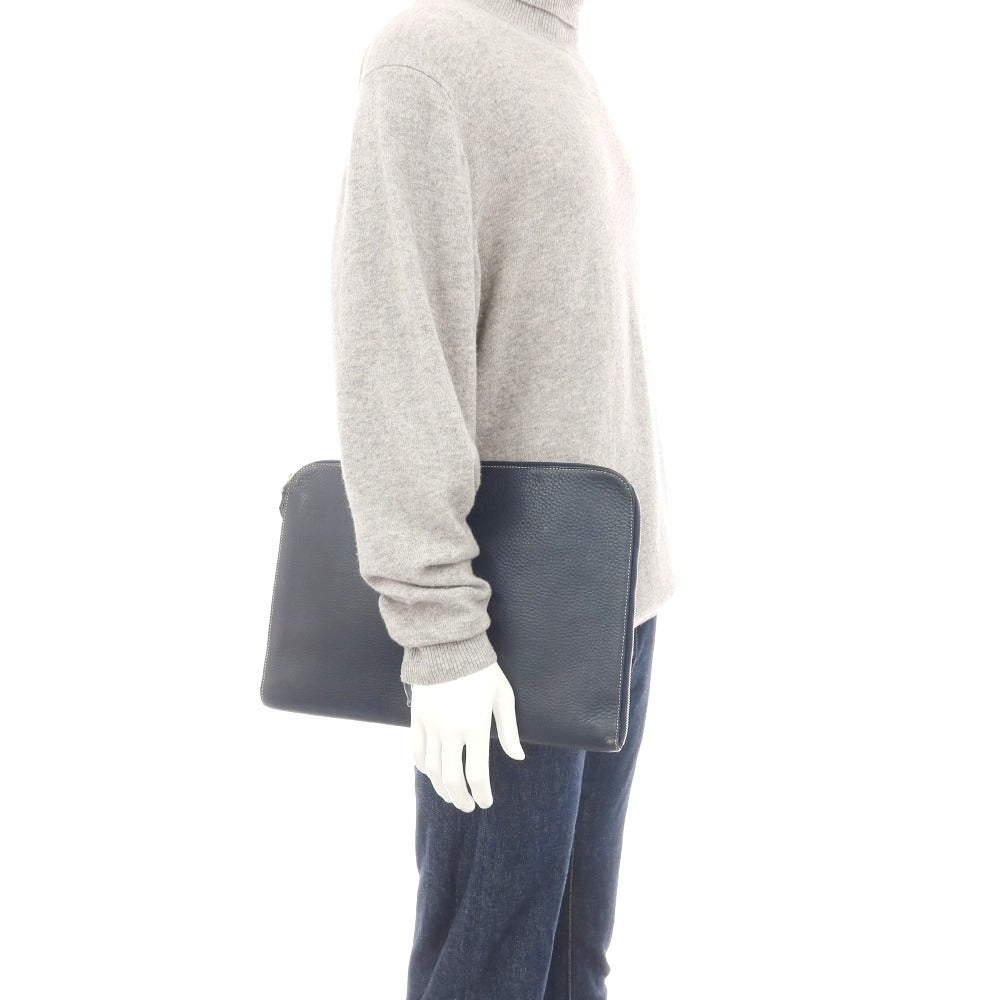 【中古】シセイ Cisei シュリンクレザー クラッチバッグ ダークネイビー【 状態ランクB 】【 メンズ 】 [BPD]