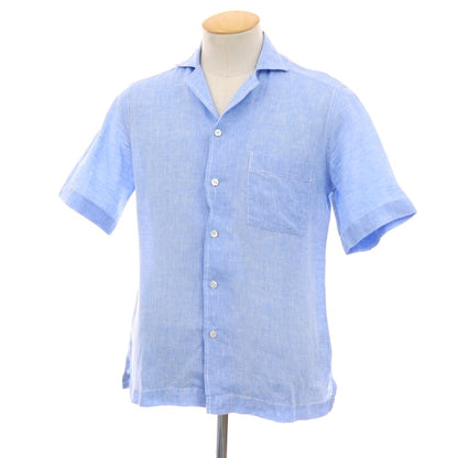 【中古】バグッタ Bagutta リネン オープンカラー 半袖シャツ ブルー【サイズ37】【 状態ランクA 】【 メンズ 】
