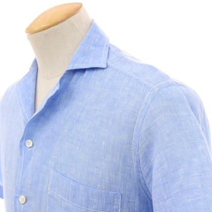 【中古】バグッタ Bagutta リネン オープンカラー 半袖シャツ ブルー【サイズ37】【 状態ランクA 】【 メンズ 】