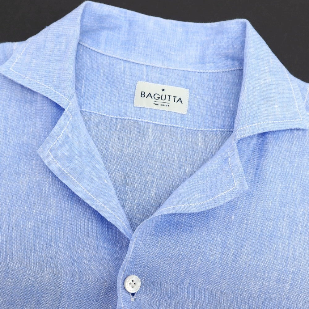 【中古】バグッタ Bagutta リネン オープンカラー 半袖シャツ ブルー【サイズ37】【 状態ランクA 】【 メンズ 】