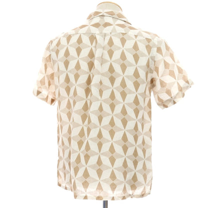 【中古】マリオ ムスカリエッロ Mario Muscariello リネン 総柄 プリント オープンカラー 半袖シャツ ホワイトxライトブラウン【サイズS】【 状態ランクB 】【 メンズ 】