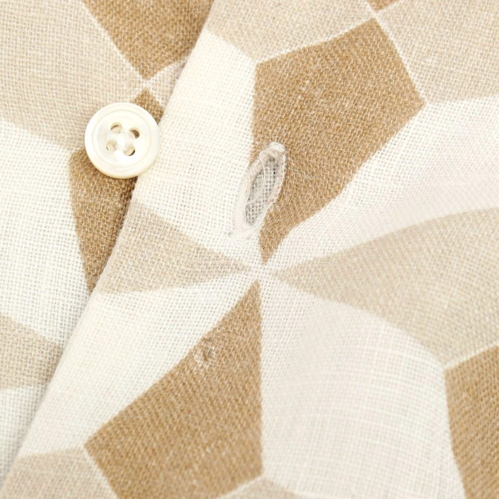 【中古】マリオ ムスカリエッロ Mario Muscariello リネン 総柄 プリント オープンカラー 半袖シャツ ホワイトxライトブラウン【サイズS】【 状態ランクB 】【 メンズ 】