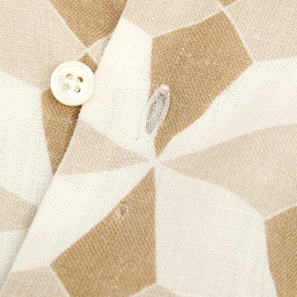 【中古】マリオ ムスカリエッロ Mario Muscariello リネン 総柄 プリント オープンカラー 半袖シャツ ホワイトxライトブラウン【サイズS】【 状態ランクB 】【 メンズ 】