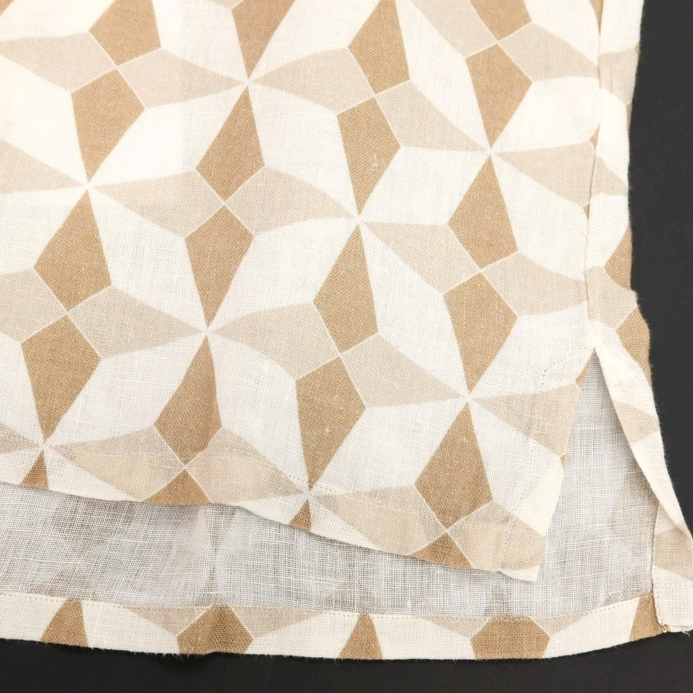 【中古】マリオ ムスカリエッロ Mario Muscariello リネン 総柄 プリント オープンカラー 半袖シャツ ホワイトxライトブラウン【サイズS】【 状態ランクB 】【 メンズ 】