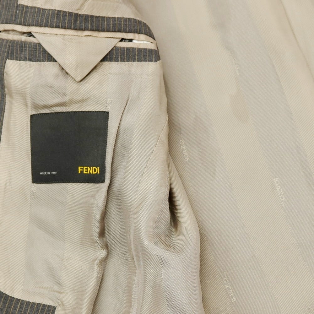 【中古】フェンディ FENDI ウール ストライプ 2つボタンスーツ グレーxイエロー系【サイズ46】【 状態ランクC 】【 メンズ 】 [APD]