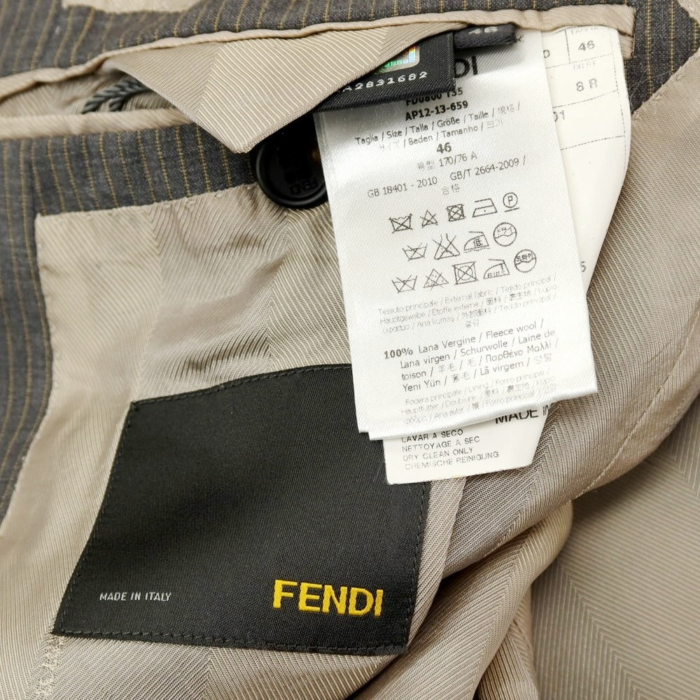 【中古】フェンディ FENDI ウール ストライプ 2つボタンスーツ グレーxイエロー系【サイズ46】【 状態ランクC 】【 メンズ 】 [APD]