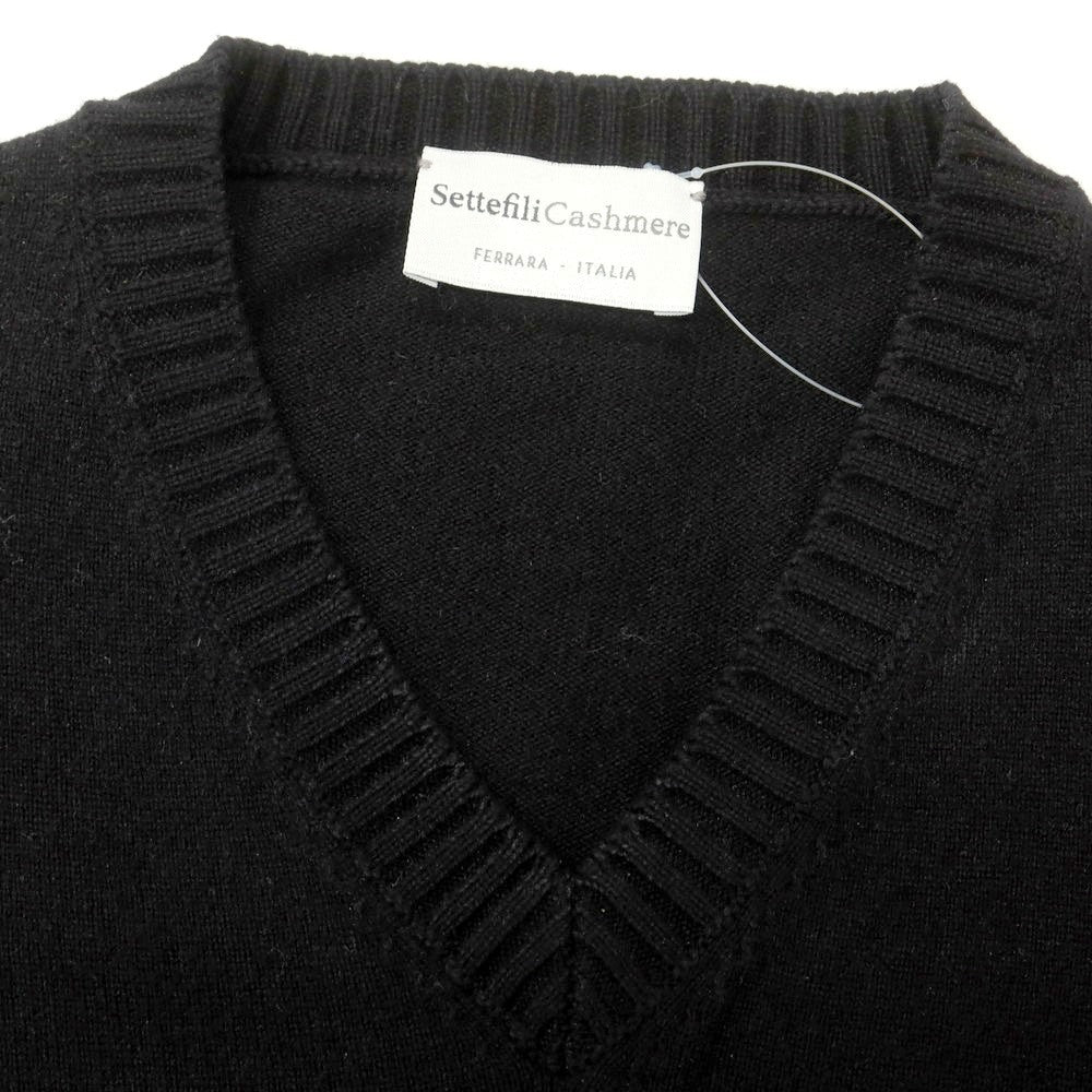 【中古】セッテフィーリ カシミア Settefili Cashmere カシミヤシルク Vネック プルオーバーニット ブラック【サイズ46】【 状態ランクC 】【 メンズ 】 [DPD]