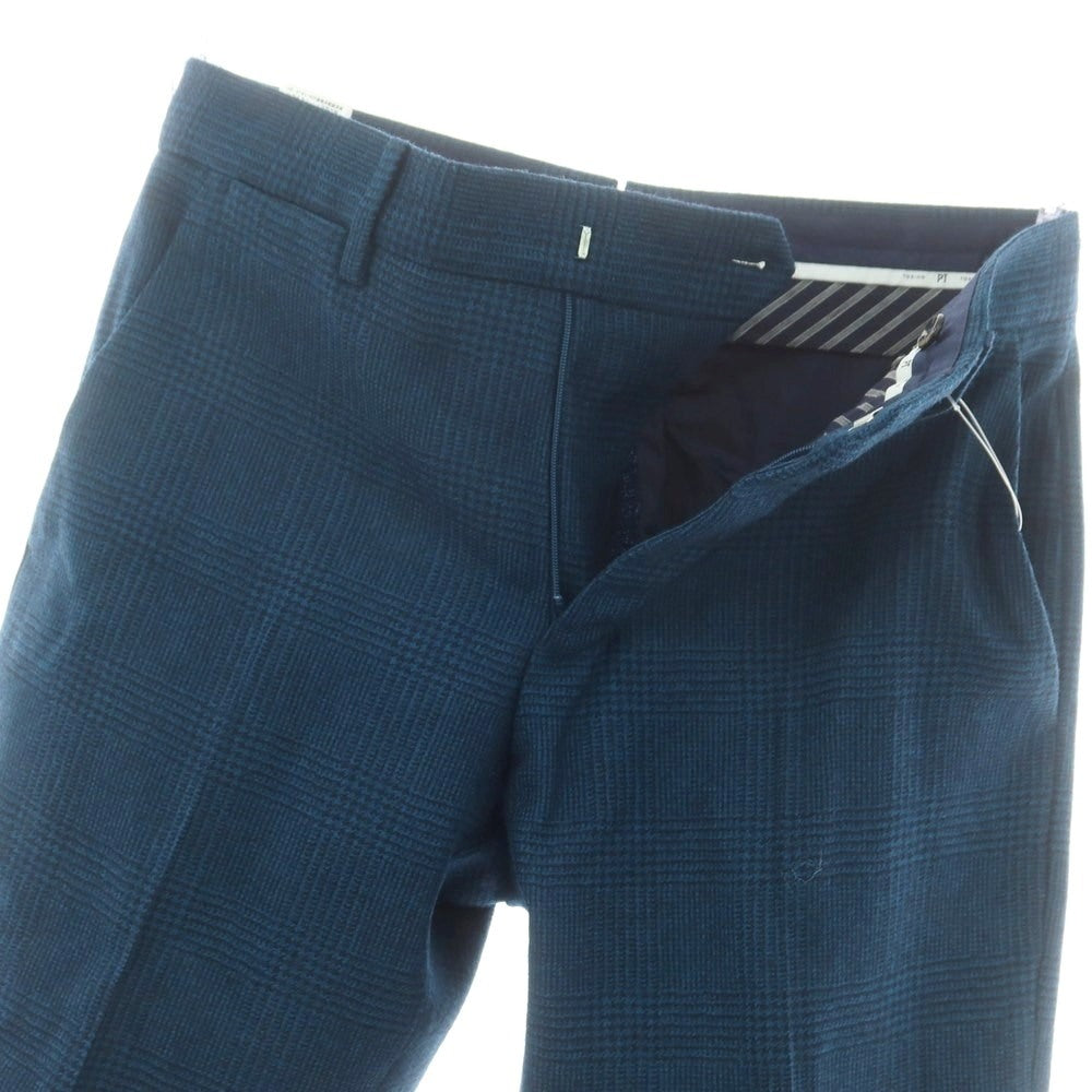 【中古】ピーティートリノ PT TORINO SUPER100‘S ウール グレンチェック ドレススラックスパンツ ブルー系xネイビー【 44 】【 状態ランクB 】【 メンズ 】