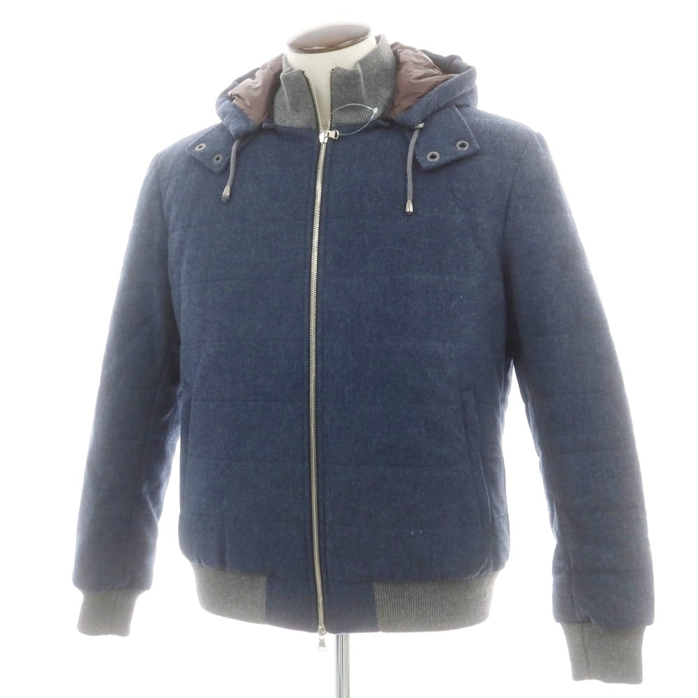 【中古】【未使用】バルバ BARBA ウール ダウンジャケット ダークブルー系xグレー【 50 】【 状態ランクS 】【 メンズ 】