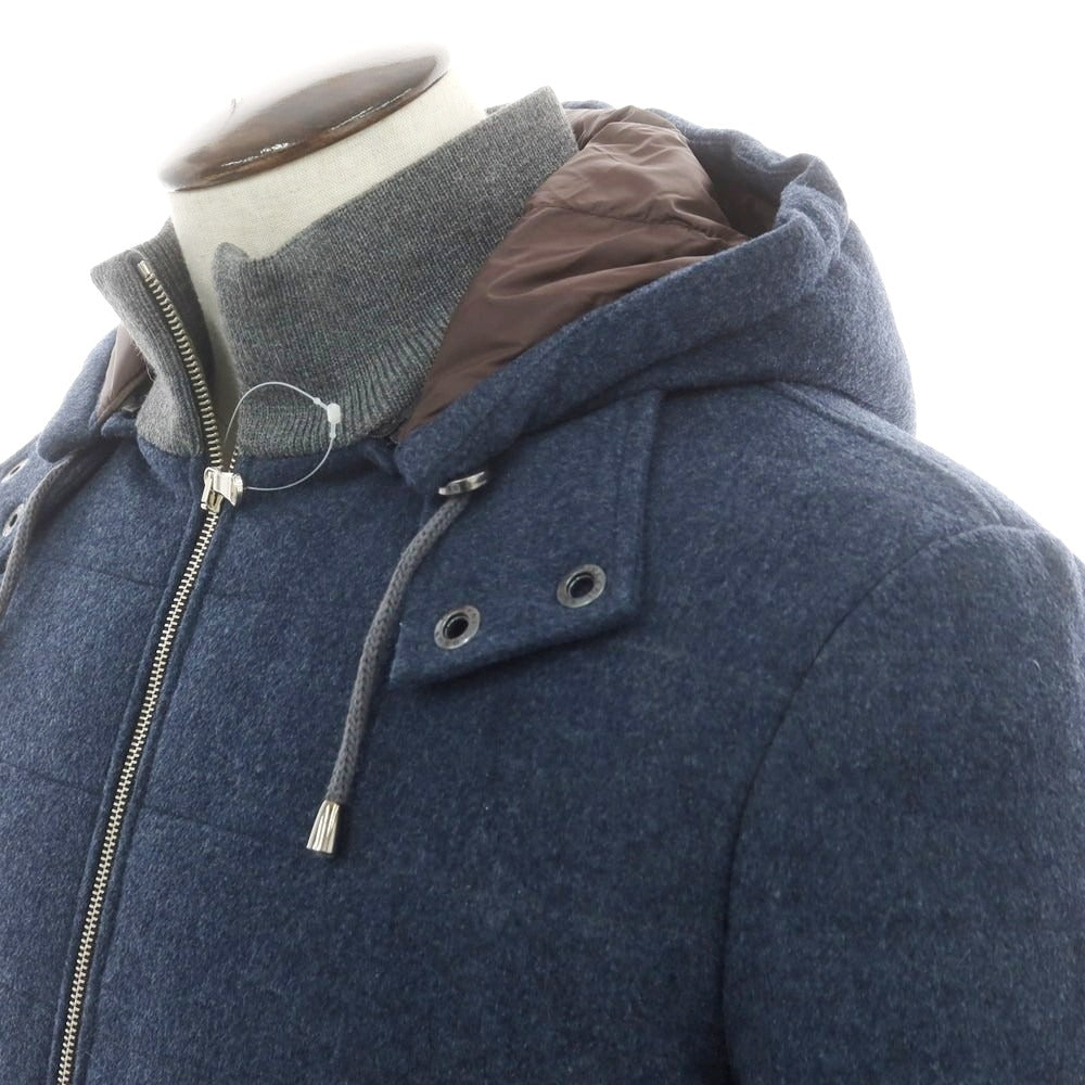 【中古】【未使用】バルバ BARBA ウール ダウンジャケット ダークブルー系xグレー【 50 】【 状態ランクS 】【 メンズ 】