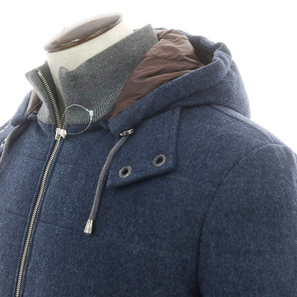 【中古】【未使用】バルバ BARBA ウール ダウンジャケット ダークブルー系xグレー【 50 】【 状態ランクS 】【 メンズ 】