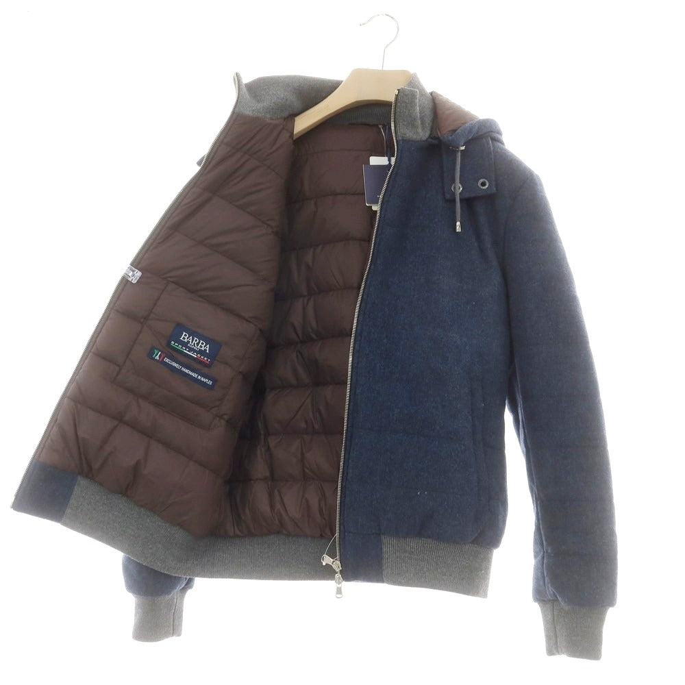 【中古】【未使用】バルバ BARBA ウール ダウンジャケット ダークブルー系xグレー【 50 】【 状態ランクS 】【 メンズ 】