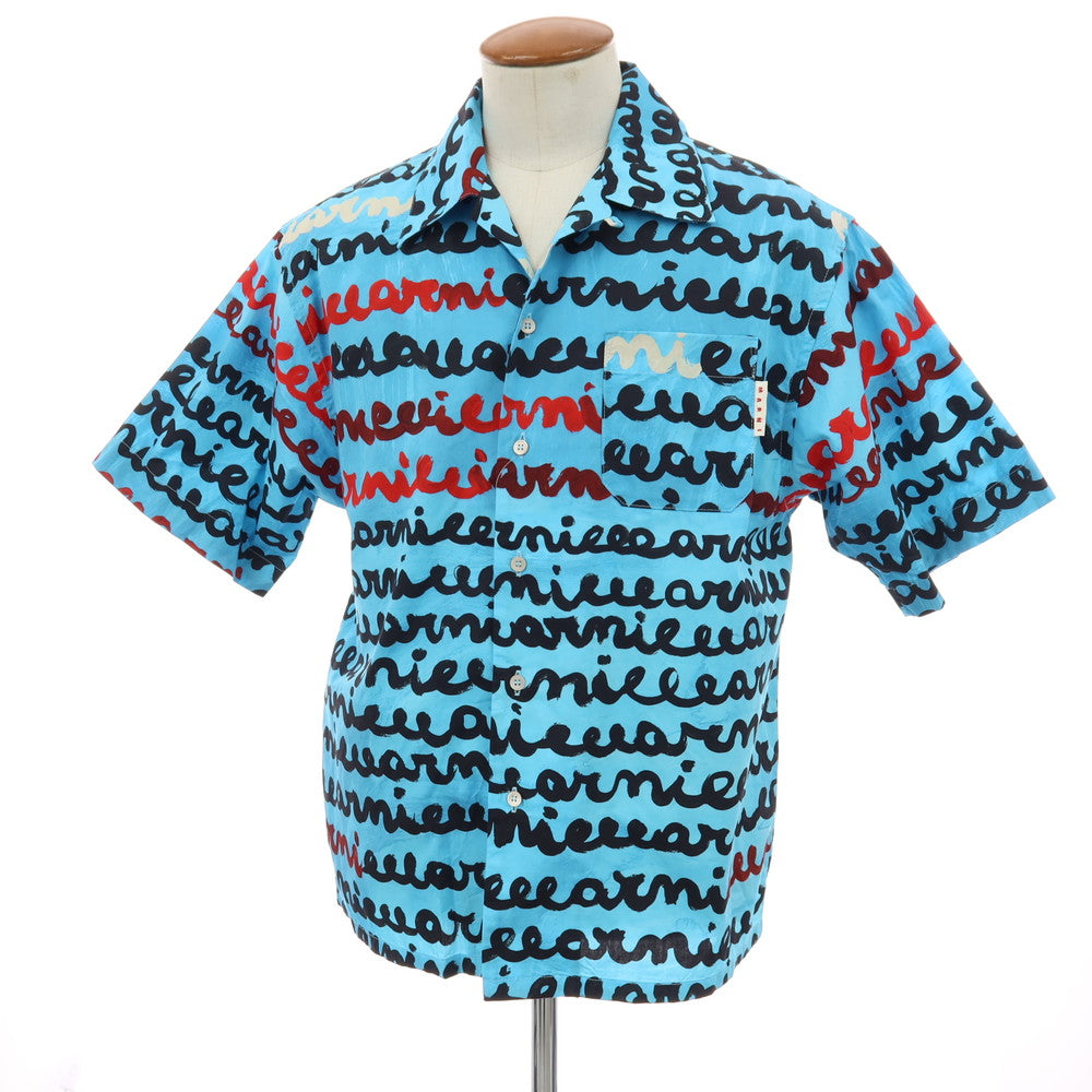 【中古】マルニ MARNI × Flaminia Veronesi コットン プリント オープンカラー 半袖シャツ ブルー【サイズ46】【 状態ランクB 】【 メンズ 】