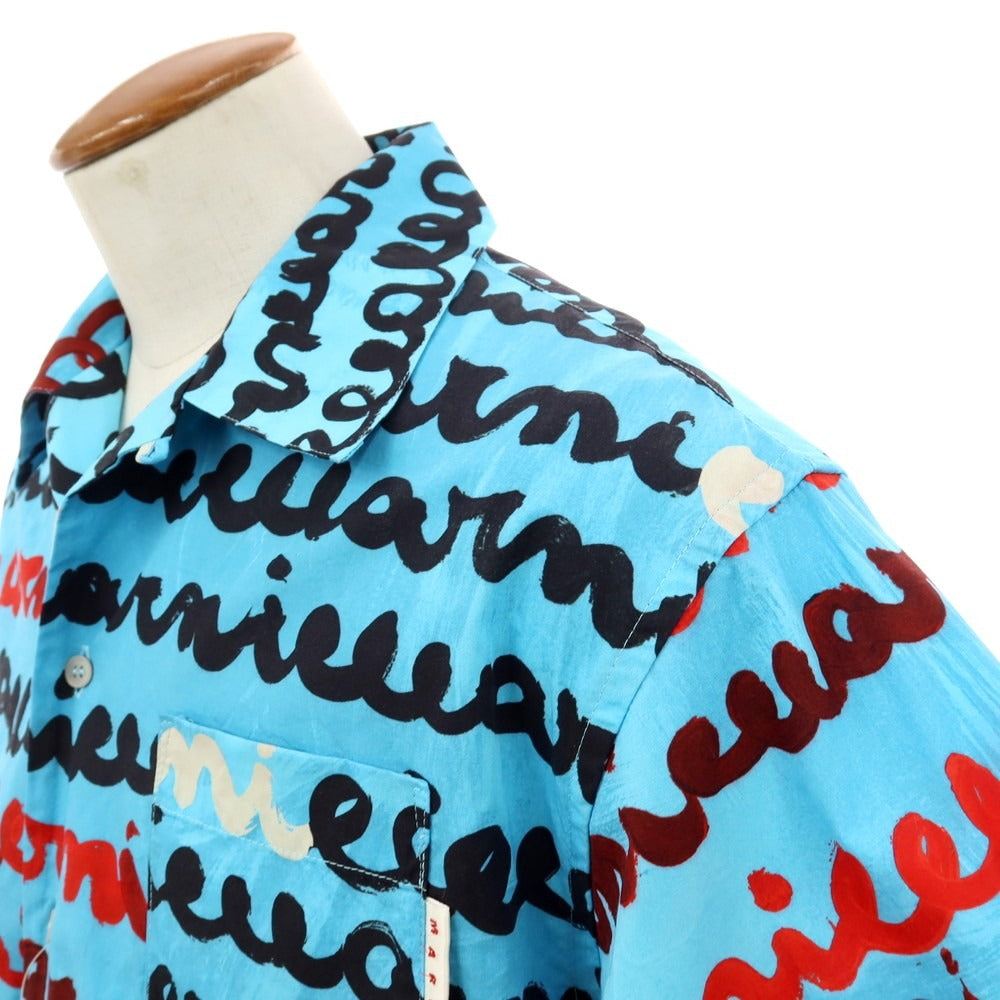 【中古】マルニ MARNI × Flaminia Veronesi コットン プリント オープンカラー 半袖シャツ ブルー【サイズ46】【 状態ランクB 】【 メンズ 】