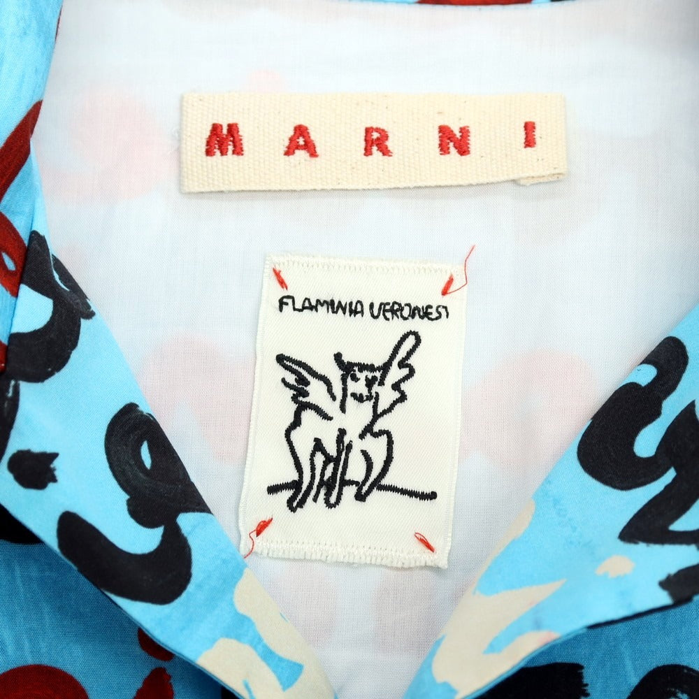 【中古】マルニ MARNI × Flaminia Veronesi コットン プリント オープンカラー 半袖シャツ ブルー【 サイズ46 】【 状態ランクB 】【 メンズ 】 [BPD]