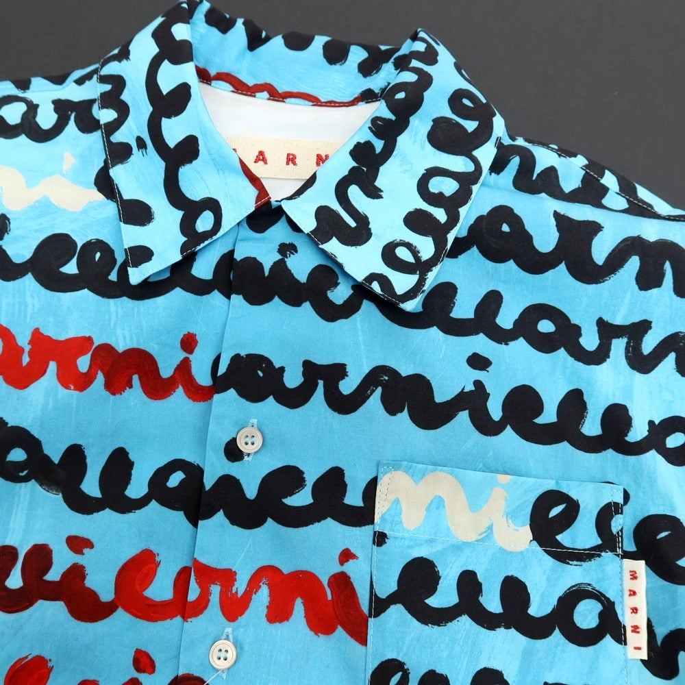 【中古】マルニ MARNI × Flaminia Veronesi コットン プリント オープンカラー 半袖シャツ ブルー【 サイズ46 】【 状態ランクB 】【 メンズ 】 [BPD]