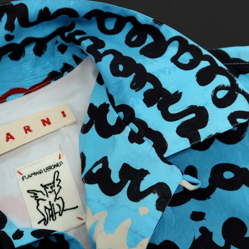 【中古】マルニ MARNI × Flaminia Veronesi コットン プリント オープンカラー 半袖シャツ ブルー【 サイズ46 】【 状態ランクB 】【 メンズ 】 [BPD]
