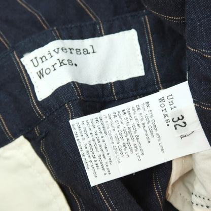 【中古】ユニバーサルワークス Universal Works コットンリネン ストライプ カジュアルスラックスパンツ ネイビーxベージュ【サイズ32】【 状態ランクA 】【 メンズ 】