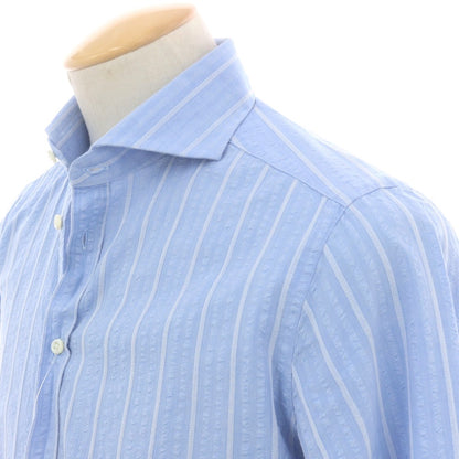 【中古】ギローバー GUY ROVER コットン ストライプ ホリゾンタルカラー カジュアルシャツ ライトブルーxホワイト【 38 】【 状態ランクB 】【 メンズ 】