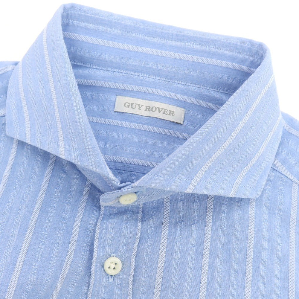 【中古】ギローバー GUY ROVER コットン ストライプ ホリゾンタルカラー カジュアルシャツ ライトブルーxホワイト【 38 】【 状態ランクB 】【 メンズ 】