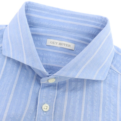 【中古】ギローバー GUY ROVER コットン ストライプ ホリゾンタルカラー カジュアルシャツ ライトブルーxホワイト【 38 】【 状態ランクB 】【 メンズ 】
