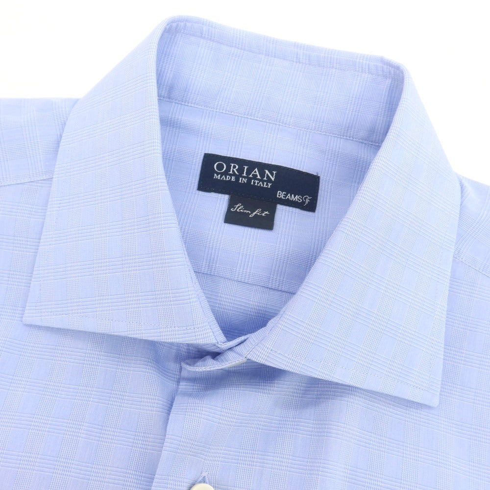 【中古】オリアン ORIAN BEAMS F別注 コットン チェック ワイドカラー ドレスシャツ ライトブルーxホワイト【 38 】【 状態ランクB 】【 メンズ 】