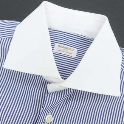 【中古】ボリエッロ BORRIELLO コットン ストライプ ワイドカラー クレリック ドレスシャツ ネイビーxホワイト【 37 】【 状態ランクB 】【 メンズ 】