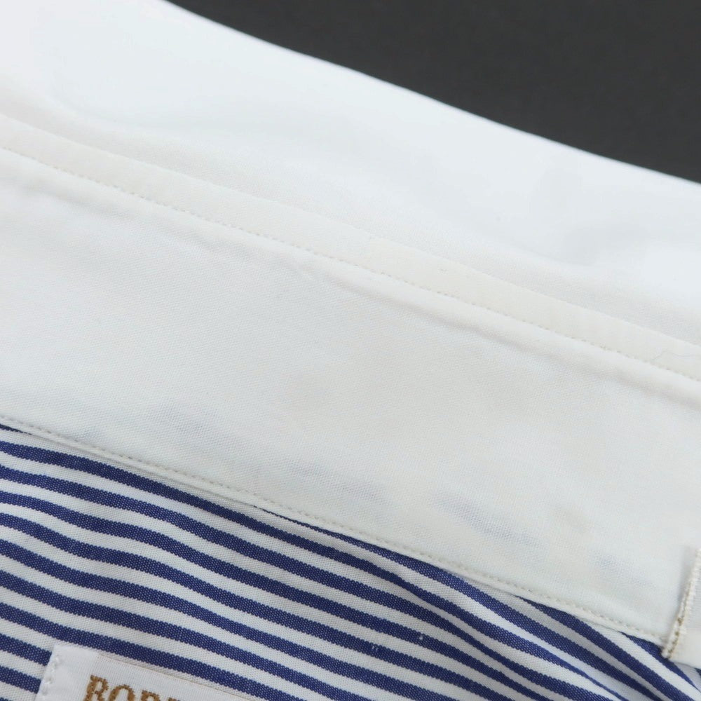 【中古】ボリエッロ BORRIELLO コットン ストライプ ワイドカラー クレリック ドレスシャツ ネイビーxホワイト【 37 】【 状態ランクB 】【 メンズ 】