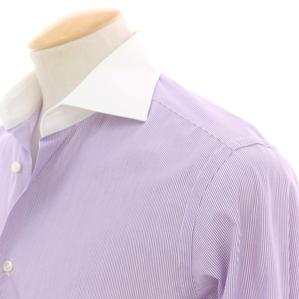 【中古】ボリエッロ BORRIELLO コットン ストライプ ワイドカラー クレリック ドレスシャツ パープルxホワイト【 38 】【 状態ランクB 】【 メンズ 】