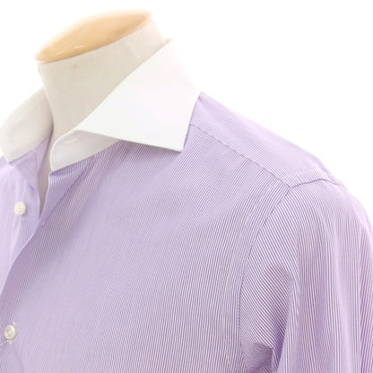 【中古】ボリエッロ BORRIELLO コットン ストライプ ワイドカラー クレリック ドレスシャツ パープルxホワイト【 38 】【 状態ランクB 】【 メンズ 】