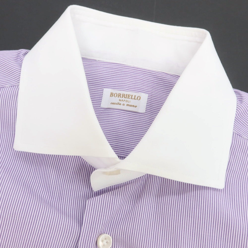 【中古】ボリエッロ BORRIELLO コットン ストライプ ワイドカラー クレリック ドレスシャツ パープルxホワイト【 38 】【 状態ランクB 】【 メンズ 】