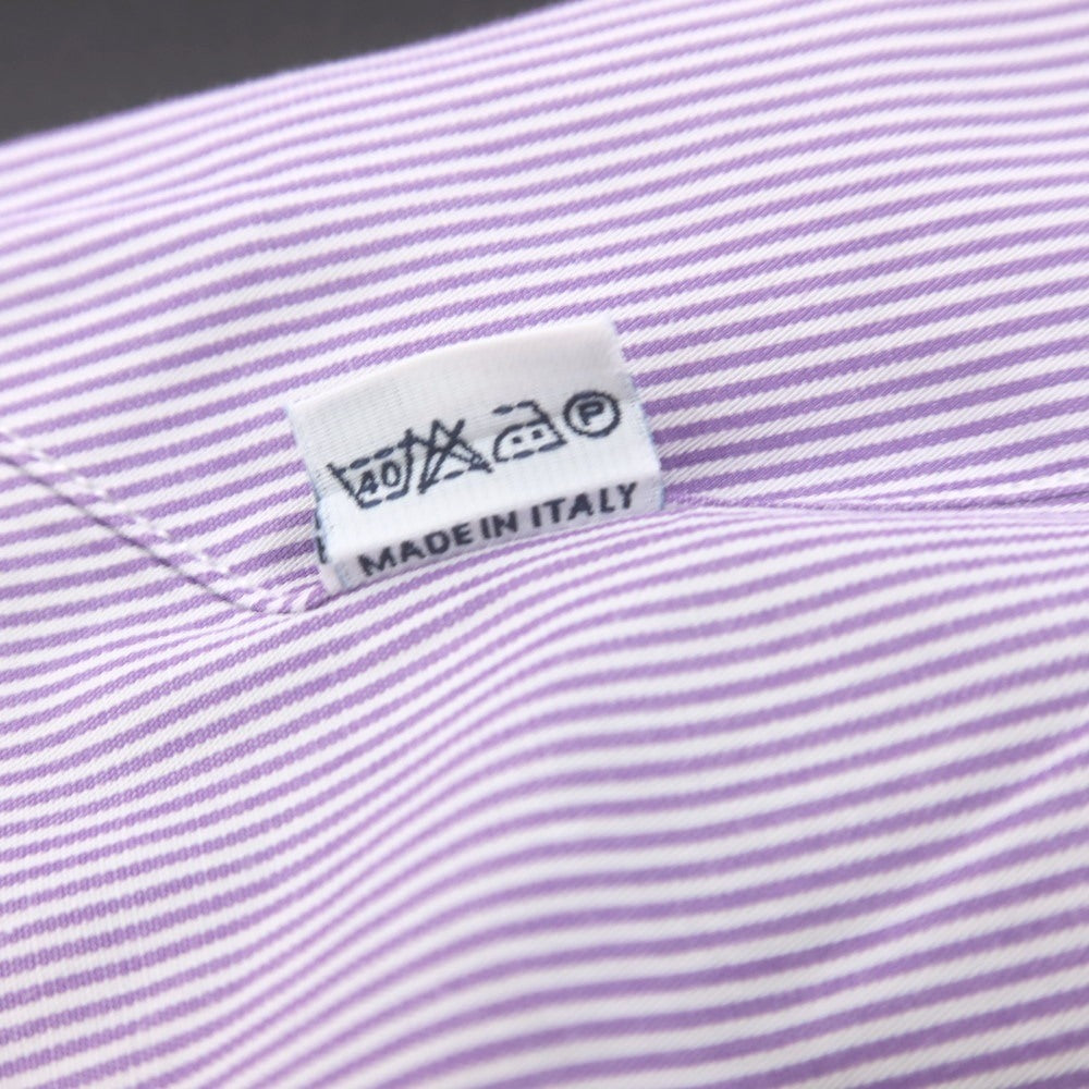 【中古】ボリエッロ BORRIELLO コットン ストライプ ワイドカラー クレリック ドレスシャツ パープルxホワイト【 38 】【 状態ランクB 】【 メンズ 】