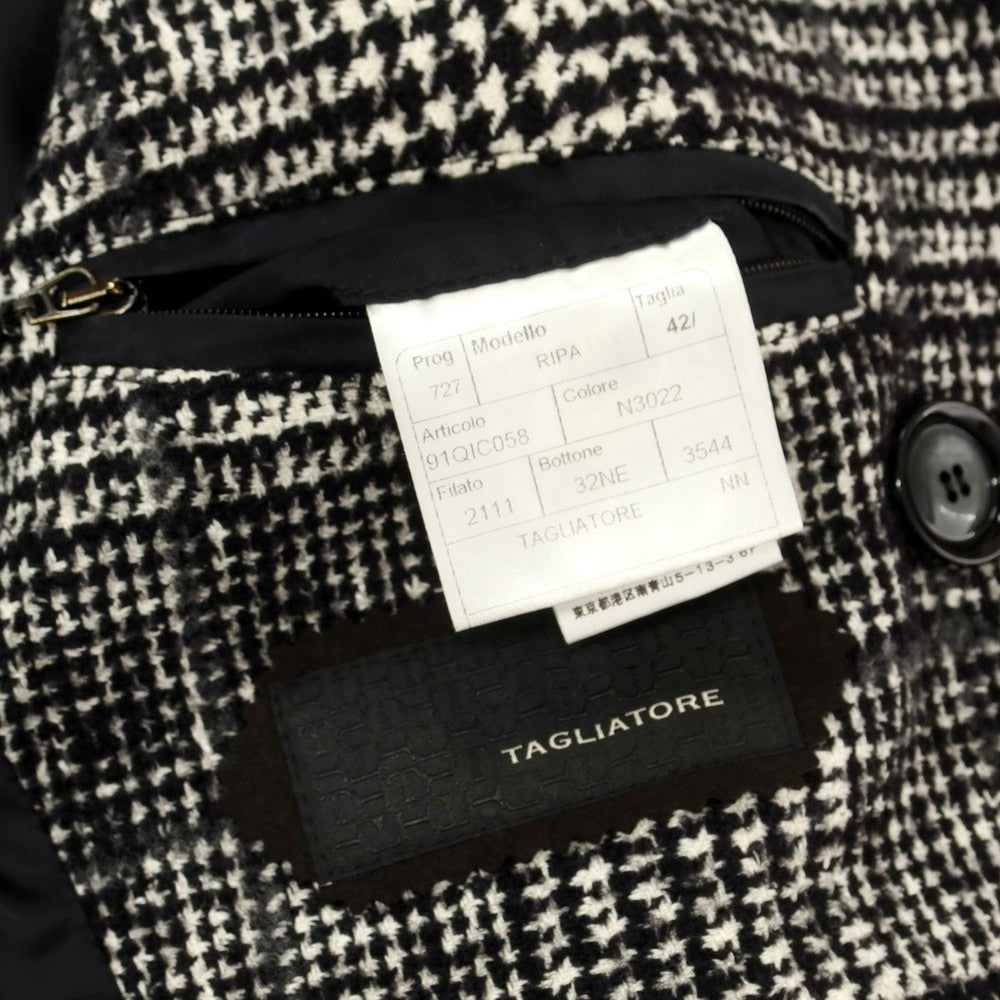 【中古】タリアトーレ TAGLIATORE コットンウール チェック ダブルブレストコート ブラックxホワイト【 42 】【 状態ランクC 】【 メンズ 】