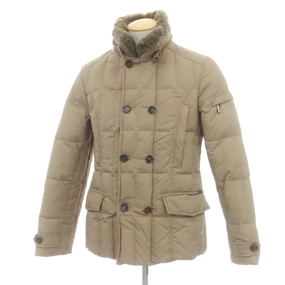 【中古】ムーレー MOORER ポリエステル ファー ダウンジャケット ベージュ【 44 】【 状態ランクD 】【 メンズ 】